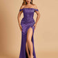 Satin Corset Off Shoulder Bridesmaid Dresses Sheath Side Slit Floor Length