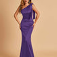 Sexy Satin One Shoulder Bridesmaid Dresses Long Zipper Side Floor Length Sheath