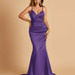 Satin Mermaid V-neck Bridesmaid Dresses Spaghetti Straps Floor Length