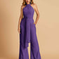 Chiffon Bridesmaid Jumpsuit Jewel Neck Sleeveless Floor Length With Pockets