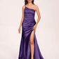 Satin One-shoulder Mermaid Bridesmaid Dresses Side Slit Pleats Floor Length