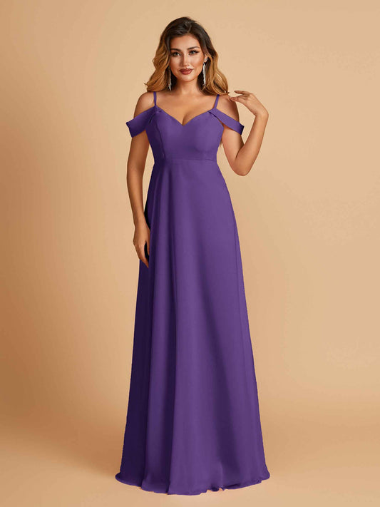 Chiffon Off-shoulder Long Bridesmaid Dresses V-neck Floor Length A-line