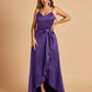 Satin Asymmetric V-neck Bridesmaid Dresses Sleeveless Side Slit A-line Unique For Sale
