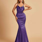 Satin Mermaid Open Back Prom Dresses Spaghetti Straps Scoop Floor Length