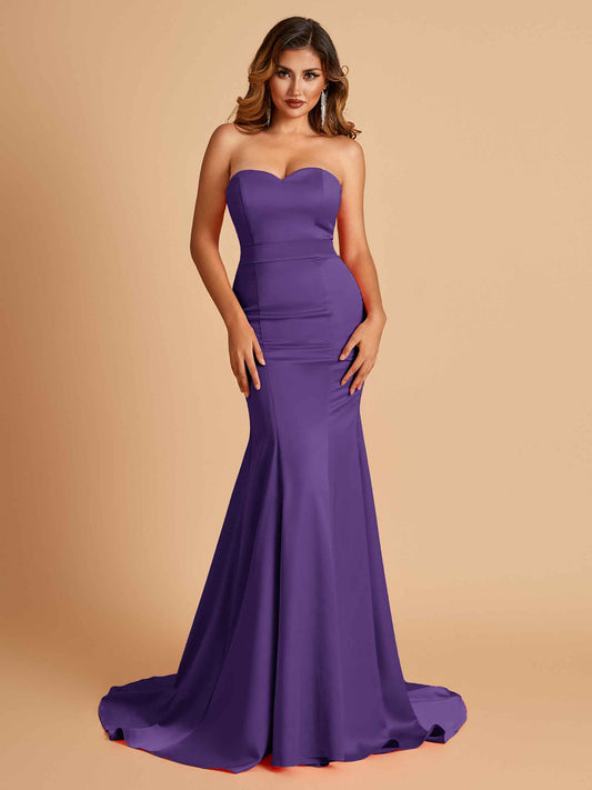 Sexy Satin Sweetheart Mermaid Bridesmaid Dresses Strapless Floor Length