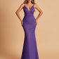 Satin Deep V-neck Mermaid Prom Dresses Open Back Floor Length