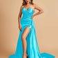 Sexy Satin Corset Prom Dresses Sweetheart Side Slit With Train Floor Length