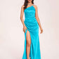 Satin Halter Pleats Sheath Bridesmaid Dresses Side-Slit Floor Length Sleeveless