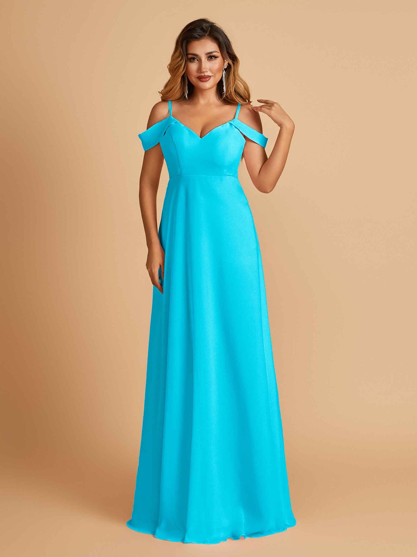 Chiffon Off-shoulder Long Bridesmaid Dresses V-neck Floor Length A-line For Sale