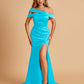 Unique Satin Mermaid Prom Dresses With Off Shoulder Straps Side Slit Floor Length