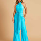 Chiffon Bridesmaid Jumpsuit Jewel Neck Sleeveless Floor Length With Pockets