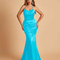 Sexy Satin Mermaid Prom Dresses Spaghetti Straps Scoop Criss-cross Back