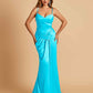 Satin Mermaid Sweetheart Prom Dresses Spaghetti Straps With Pleats Floor Length