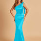 Sexy Satin One Shoulder Bridesmaid Dresses Long Zipper Side Floor Length Sheath