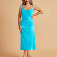 Sexy Satin Midi Prom Dresses Spaghetti Straps Slip Scoop Side Slit