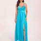 Satin Spaghetti Straps A-line Bridesmaid Dresses Side Slit Floor Length