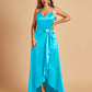 Satin Asymmetric V-neck Bridesmaid Dresses Sleeveless Side Slit A-line Unique For Sale
