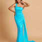 Sexy Satin One Shoulder Mermaid Bridesmaid Dresses Pleats Floor Length