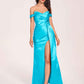 Elegant Satin Off Shoulder Prom Dresses Side-slit Sweetheart Floor Length Sheath