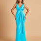 Sexy Satin Sheath V-neck Prom Dresses Strapless Floor Length