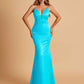 Satin Deep V-neck Mermaid Bridesmaid Dresses Open Back Floor Length