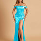 Satin Corset Off Shoulder Bridesmaid Dresses Sheath Side Slit Floor Length