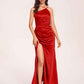 Satin Halter Pleats Sheath Bridesmaid Dresses Side-Slit Floor Length Sleeveless