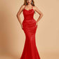 Sexy Satin Mermaid Prom Dresses Spaghetti Straps Scoop Criss-cross Back