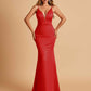 Satin Deep V-neck Mermaid Prom Dresses Open Back Floor Length