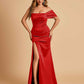 Satin One-shoulder Long Bridesmaid Dresses Side Slit With Pleats Mermaid