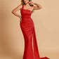 Sexy Satin One Shoulder Mermaid Bridesmaid Dresses Pleats Floor Length