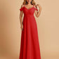 Chiffon Off-shoulder Long Bridesmaid Dresses V-neck Floor Length A-line For Sale