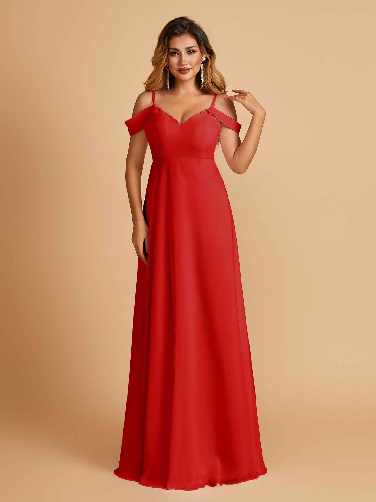 Chiffon Off-shoulder Long Bridesmaid Dresses V-neck Floor Length A-line For Sale
