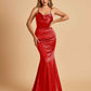 Satin Mermaid Open Back Bridesmaid Dresses Spaghetti Straps Scoop Floor Length
