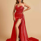 Sexy Satin Corset Prom Dresses Sweetheart Side Slit With Train Floor Length