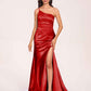 Satin One-shoulder Mermaid Bridesmaid Dresses Side Slit Pleats Floor Length