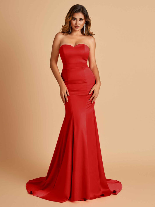 Sexy Satin Sweetheart Mermaid Bridesmaid Dresses Strapless Floor Length