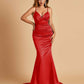 Satin Mermaid V-neck Bridesmaid Dresses Spaghetti Straps Floor Length