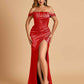 Satin Corset Off Shoulder Bridesmaid Dresses Sheath Side Slit Floor Length