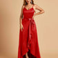 Satin Asymmetric V-neck Bridesmaid Dresses Sleeveless Side Slit A-line Unique For Sale