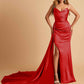 Sexy Satin Sheath Bridesmaid Dresses Strapless Sweetheart Side Slit With Train