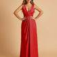 Sexy Satin Deep V-neck Long Bridesmaid Dresses A-line Pleats Sleeveless Floor Length