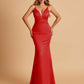 Satin Deep V-neck Mermaid Bridesmaid Dresses Open Back Floor Length