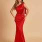 Sexy Satin One Shoulder Bridesmaid Dresses Long Zipper Side Floor Length Sheath