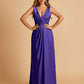 Sexy Satin Deep V-neck Long Bridesmaid Dresses A-line Pleats Sleeveless Floor Length