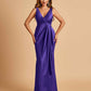 Sexy Satin Sheath V-neck Prom Dresses Strapless Floor Length