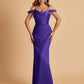 Sexy Off Shoulder Mermaid Long Prom Dresses Satin Spaghetti Straps Floor Length