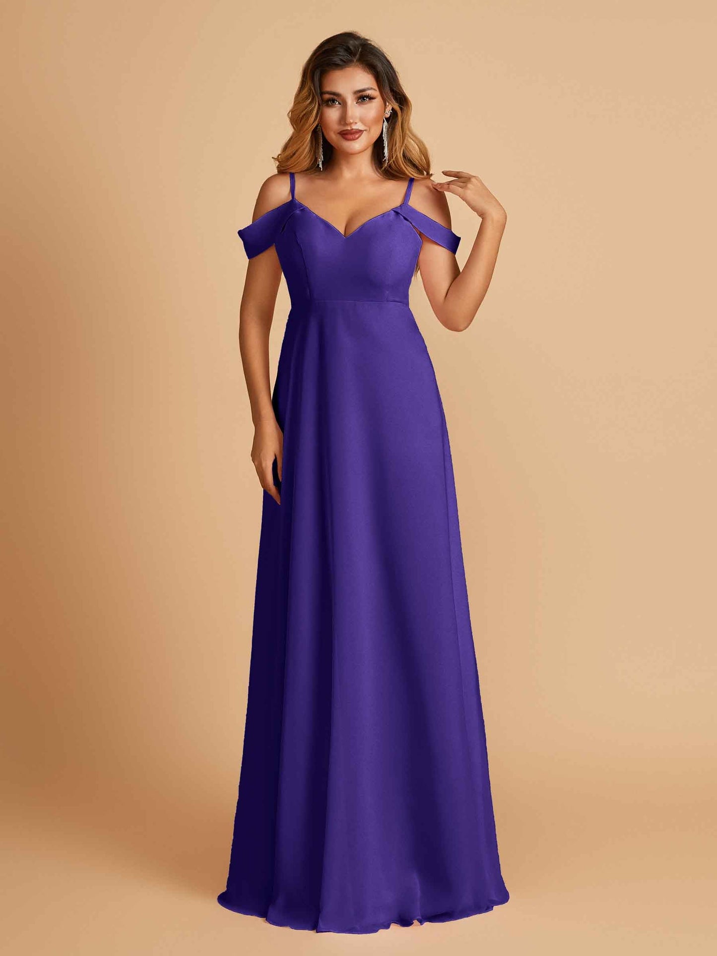 Chiffon Off-shoulder Long Bridesmaid Dresses V-neck Floor Length A-line For Sale