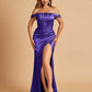 Satin Corset Off Shoulder Bridesmaid Dresses Sheath Side Slit Floor Length