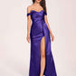 Elegant Satin Off Shoulder Prom Dresses Side-slit Sweetheart Floor Length Sheath